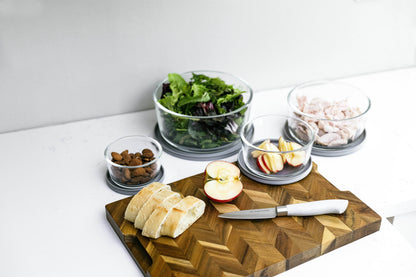 Glass Food Storage Containers - 8 Piece (4 Containers + 4 Lids) Round Nesting Space-Saving Set - Loft&Timber