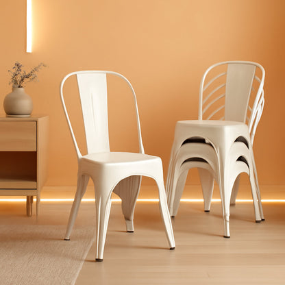 Tolix Style Metal Dining Chair White Stackable Set Of 4-0