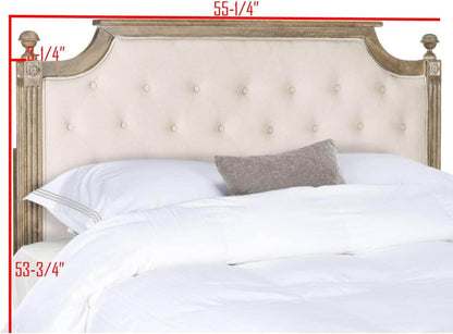 Tufted Linen Headboard in Beige and Rustic Oak - Loft&Timber