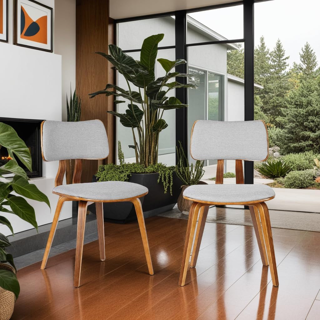 Jaguar Mid Century Modern Dining Chair Grey Fabric Walnut-1