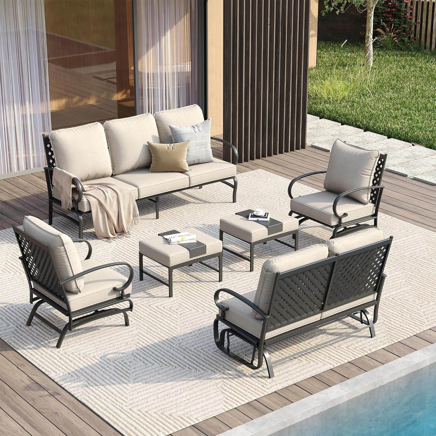 Five Piece Outdoor Patio Furniture Set with Cushions - Loft&Timber