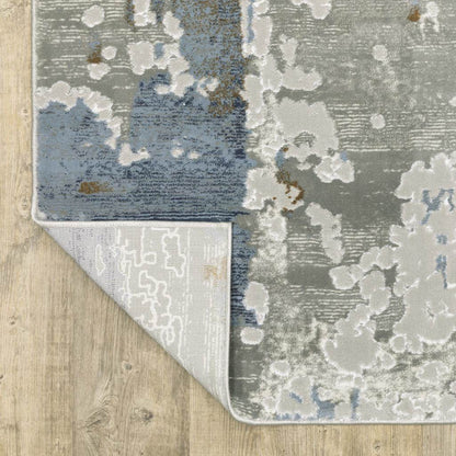 10' X 13' Grey Blue Navy Ivory And Brown Abstract Power Loom Stain Resistant Area Rug - Loft&Timber