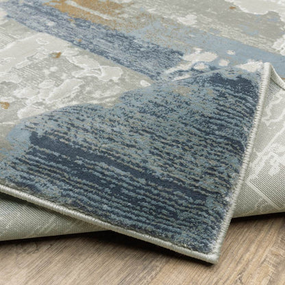 10' X 13' Grey Blue Navy Ivory And Brown Abstract Power Loom Stain Resistant Area Rug - Loft&Timber