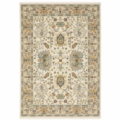 10' X 13' Ivory Oriental Power Loom Stain Resistant Area Rug With Fringe - Loft&Timber