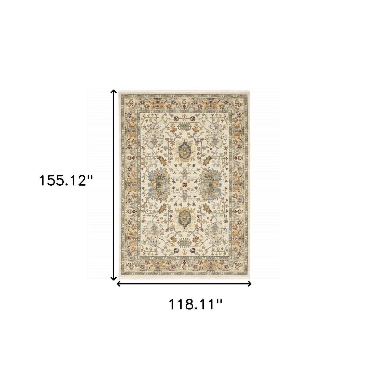 10' X 13' Ivory Oriental Power Loom Stain Resistant Area Rug With Fringe - Loft&Timber