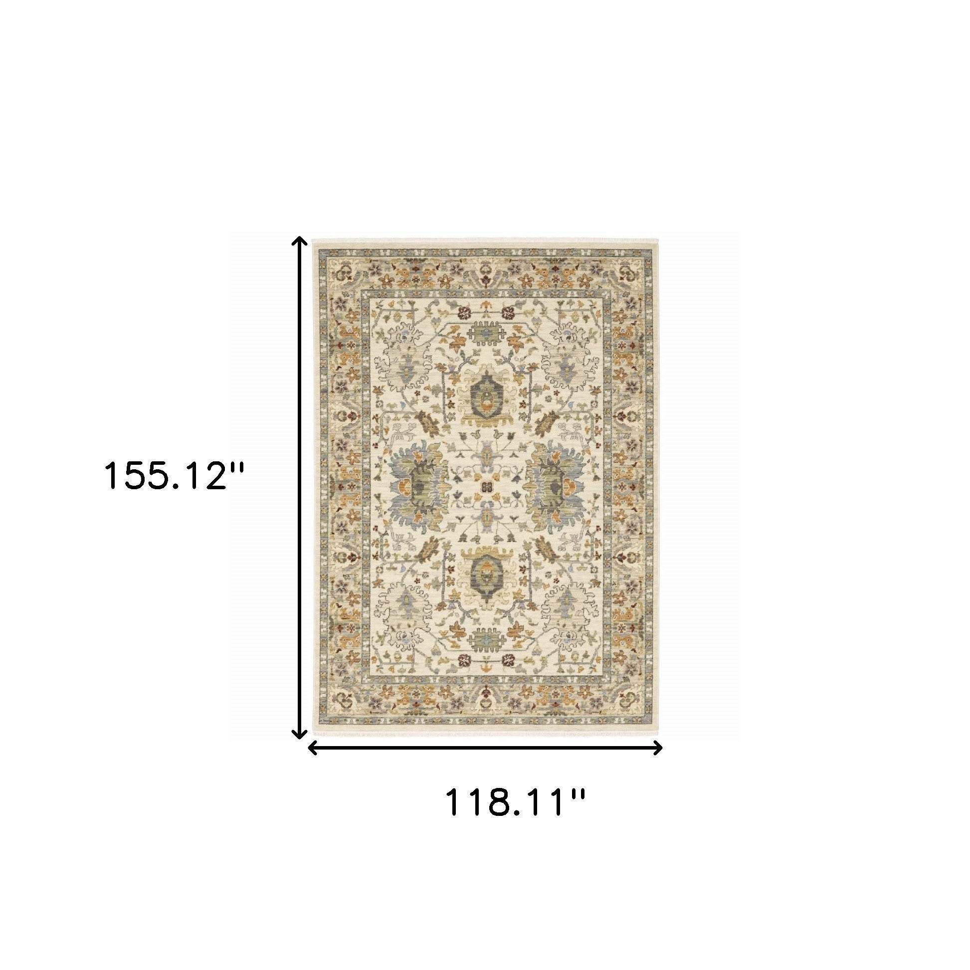 10' X 13' Ivory Oriental Power Loom Stain Resistant Area Rug With Fringe - Loft&Timber