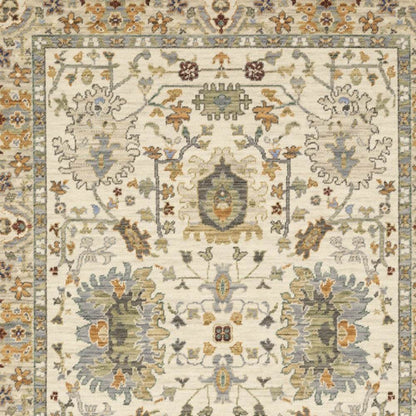 10' X 13' Ivory Oriental Power Loom Stain Resistant Area Rug With Fringe - Loft&Timber