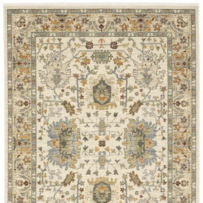 10' X 13' Ivory Oriental Power Loom Stain Resistant Area Rug With Fringe - Loft&Timber
