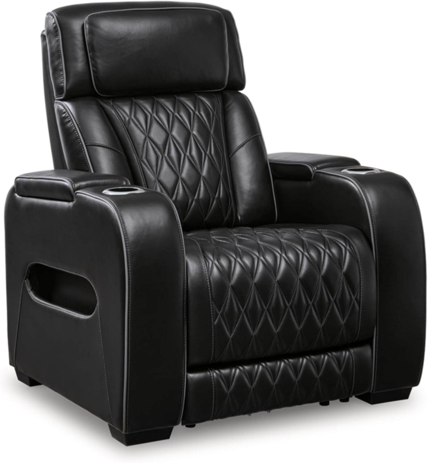 Boyington Contemporary Leather Match Power Recliner with Adjustable Headrest, Black - Loft&Timber