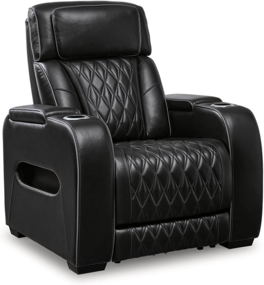 Boyington Contemporary Leather Match Power Recliner with Adjustable Headrest, Black - Loft&Timber