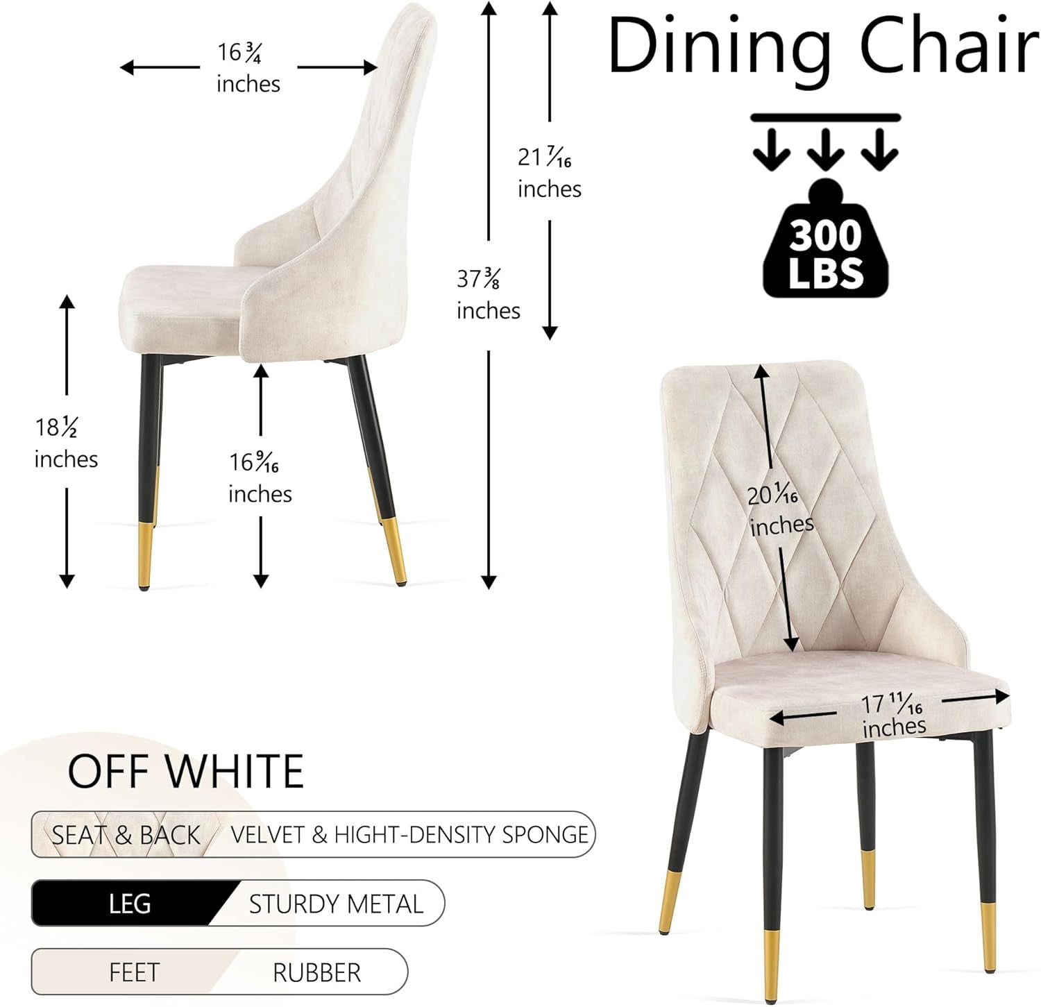 Beige Velvet Dining Chair Set Of 4 With Metal Legs-1