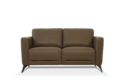 59" Brown And Silver Leather Loveseat - Loft&Timber