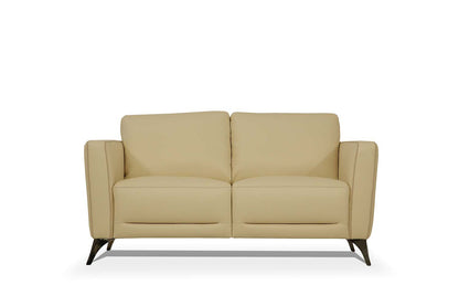 59" Cream And Silver Leather Loveseat - Loft&Timber