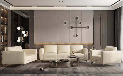 59" Cream And Silver Leather Loveseat - Loft&Timber