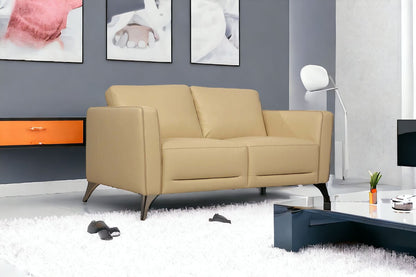 59" Cream And Silver Leather Loveseat - Loft&Timber