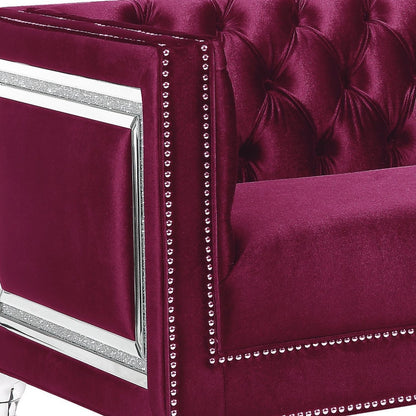 67" Burgundy And Silver Velvet Loveseat and Toss Pillows-2