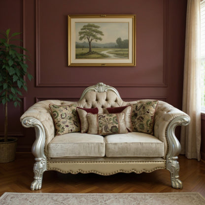 73" Bone Velvet Loveseat and Toss Pillows - Loft&Timber