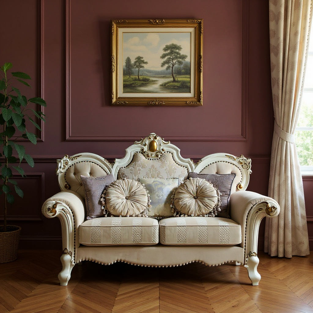 70" Gold And Pearl Velvet Loveseat and Toss Pillows - Loft&Timber