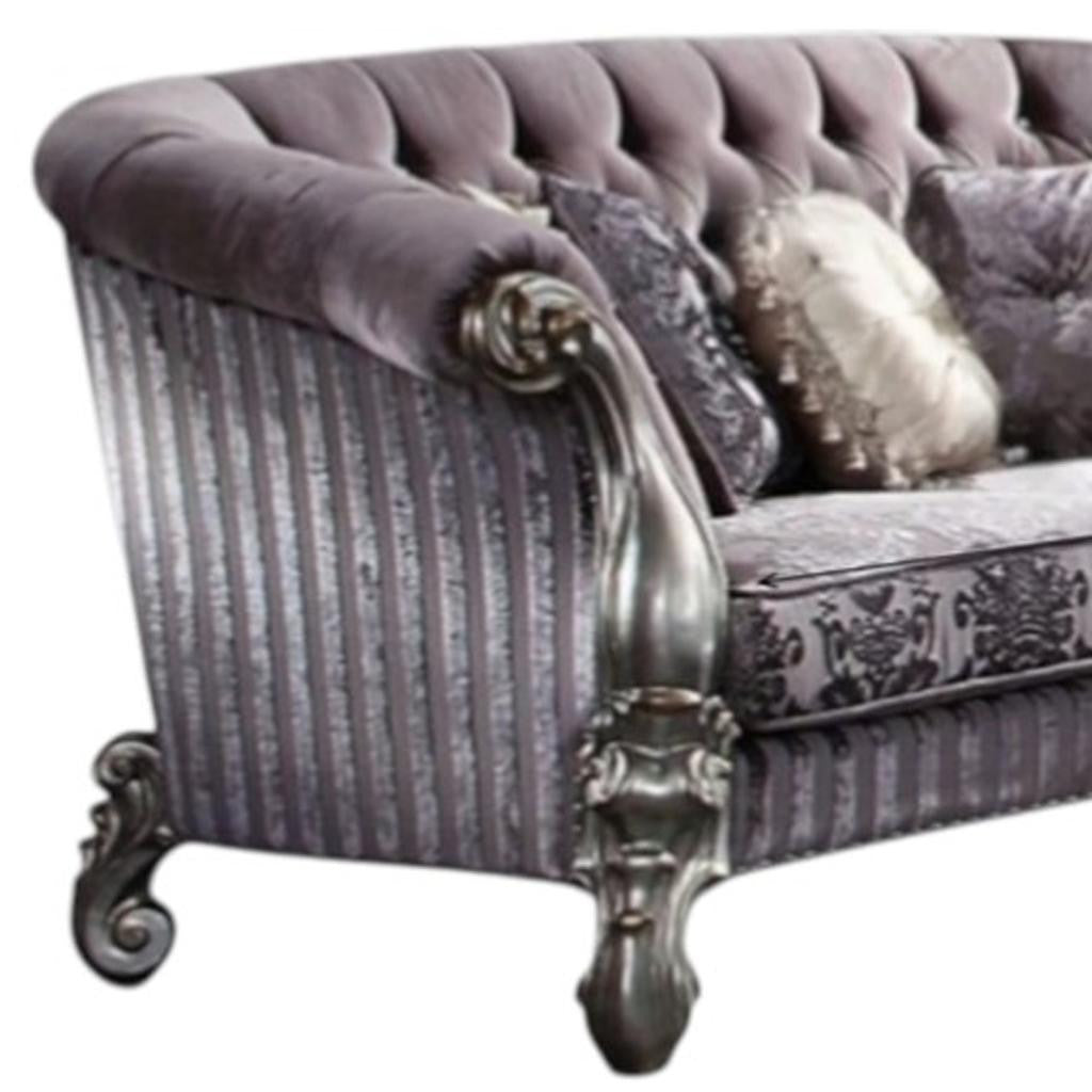 76" Purple And Platinum Velvet Loveseat and Toss Pillows - Loft&Timber