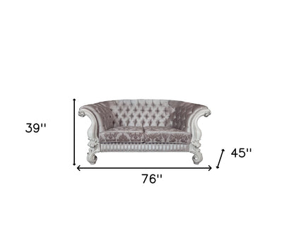 76" Ivory And Off White Velvet Loveseat and Toss Pillows - Loft&Timber