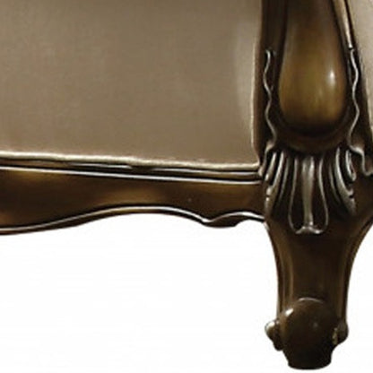 74" Tan And Brown Velvet Damask Curved Loveseat and Toss Pillows - Loft&Timber