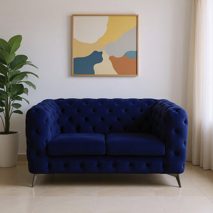 72" Blue And Silver Velvet Loveseat - Loft&Timber