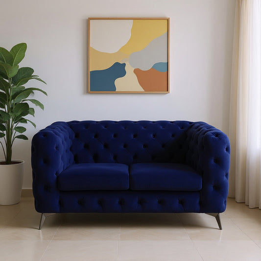 72" Blue And Silver Velvet Loveseat - Loft&Timber