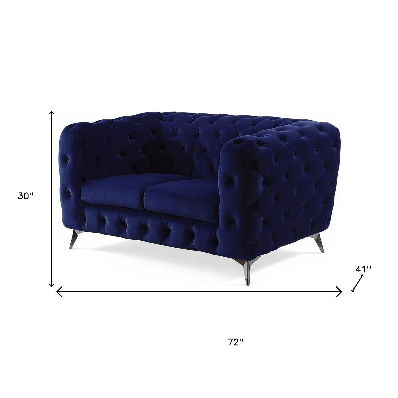 72" Blue And Silver Velvet Loveseat - Loft&Timber