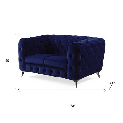72" Blue And Silver Velvet Loveseat - Loft&Timber