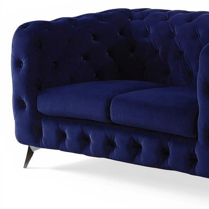 72" Blue And Silver Velvet Loveseat - Loft&Timber