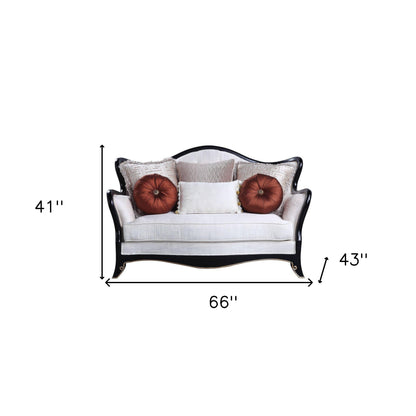 66" Beige And Black Cotton Blend Loveseat and Toss Pillows-3