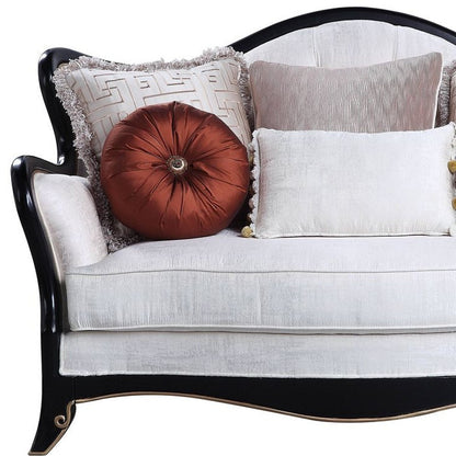 66" Beige And Black Cotton Blend Loveseat and Toss Pillows-2