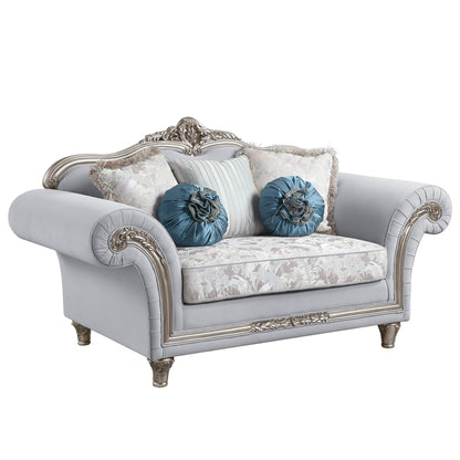 76" Light Gray And Platinum Linen Loveseat and Toss Pillows-1