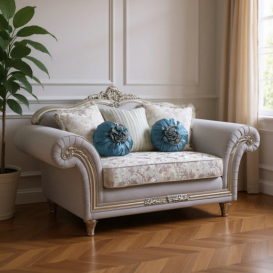 76" Light Gray And Platinum Linen Loveseat and Toss Pillows-0