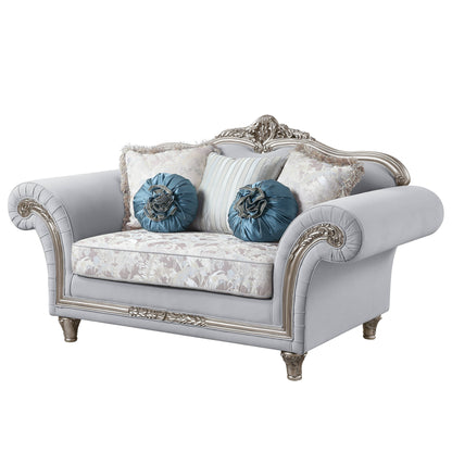 76" Light Gray And Platinum Linen Loveseat and Toss Pillows-2