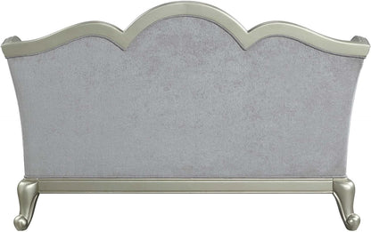 66" Light Gray And Champagne Linen Damask Loveseat and Toss Pillows - Loft&Timber