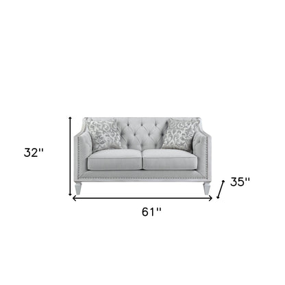 61" Light Gray And Off White Loveseat and Toss Pillows-3