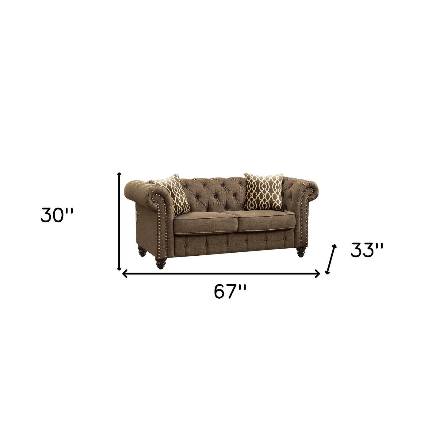 67" Brown And Dark Brown Linen Loveseat - Loft&Timber
