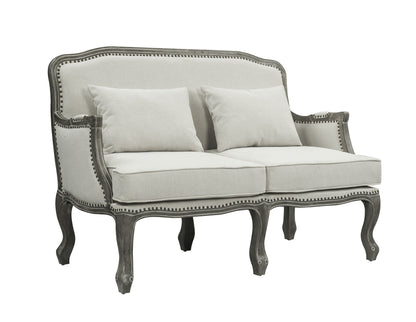 56" Cream And Gray Linen Loveseat and Toss Pillows - Loft&Timber