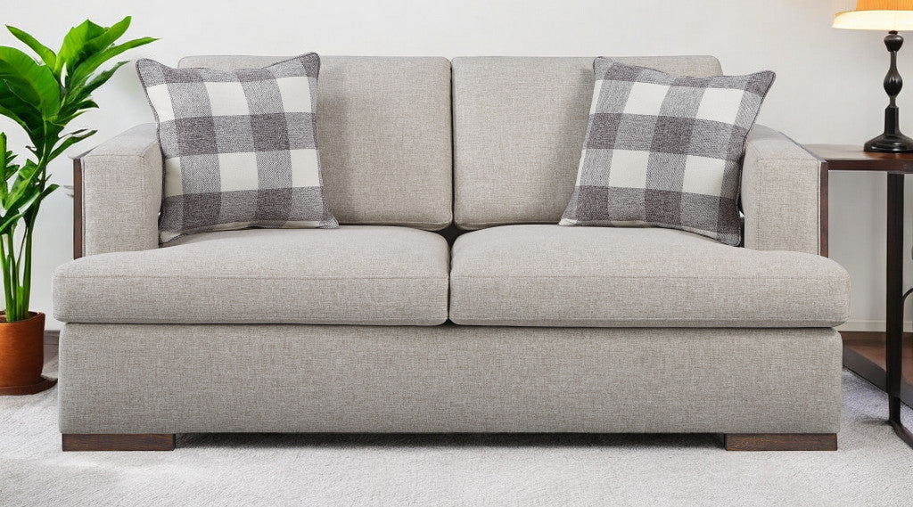 72" Beige And Brown Linen Loveseat - Loft&Timber