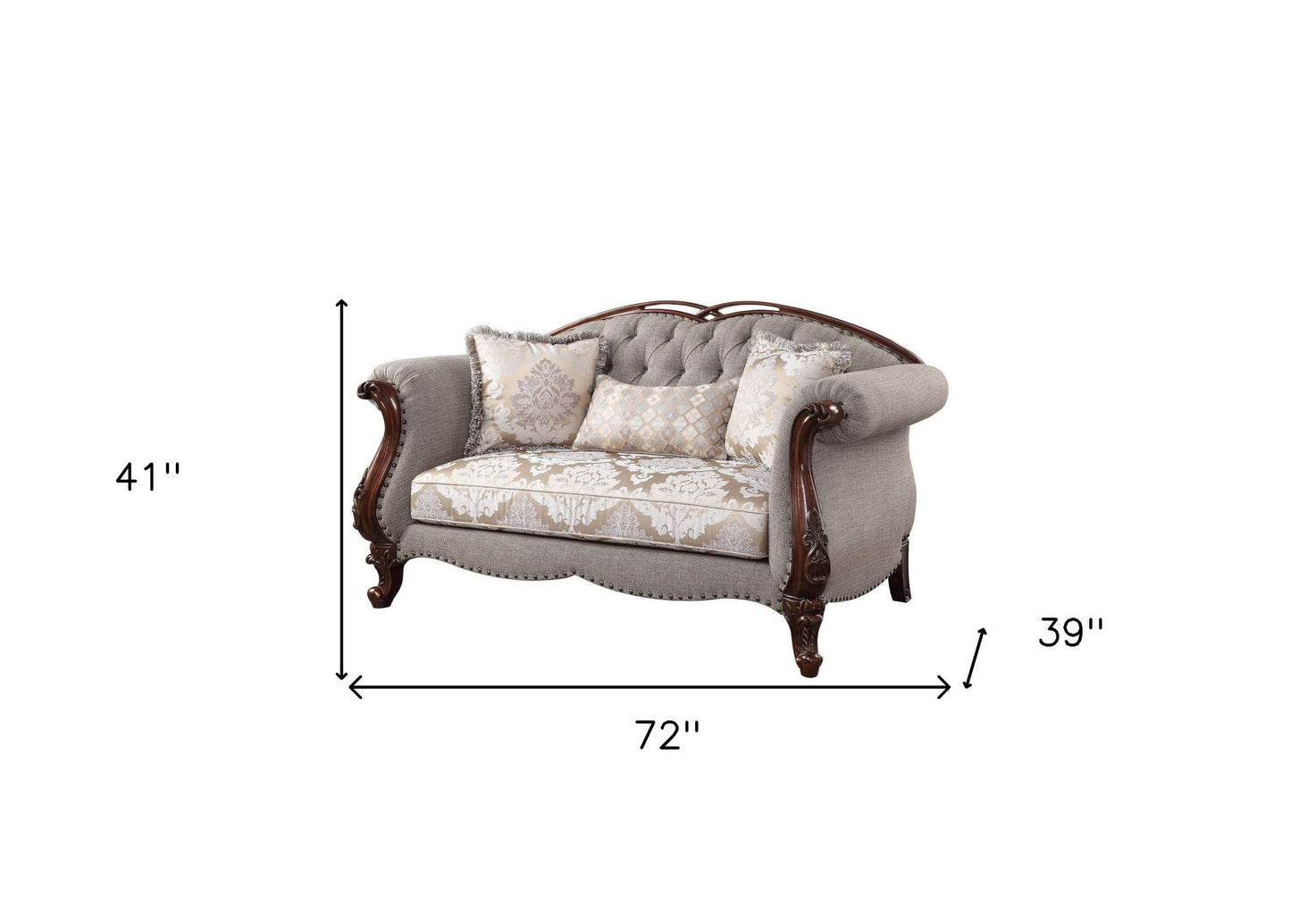 72" Beige And Dark Brown Linen Loveseat and Toss Pillows - Loft&Timber