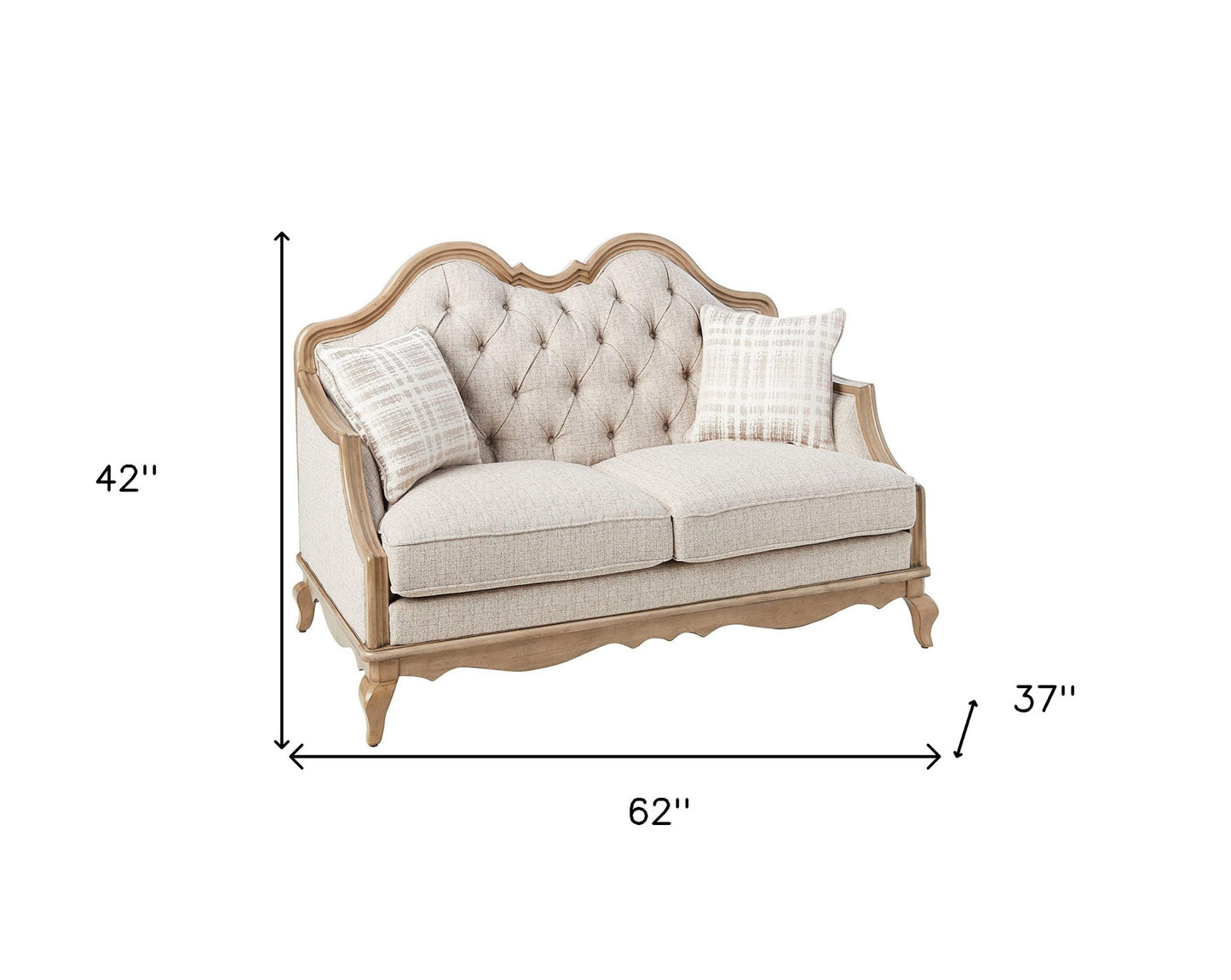 62" Beige And Brown Linen Loveseat and Toss Pillows - Loft&Timber