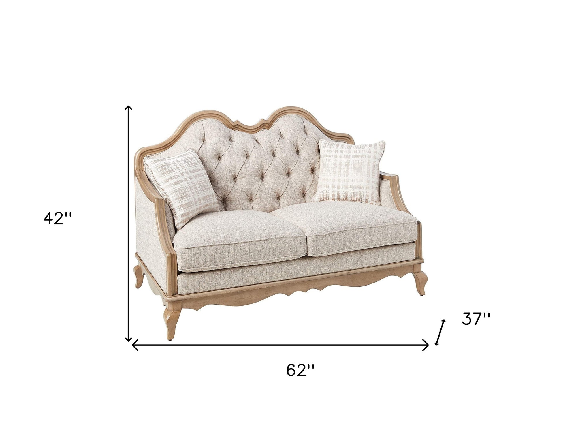 62" Beige And Brown Linen Loveseat and Toss Pillows - Loft&Timber