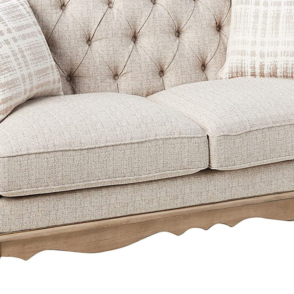 62" Beige And Brown Linen Loveseat and Toss Pillows - Loft&Timber