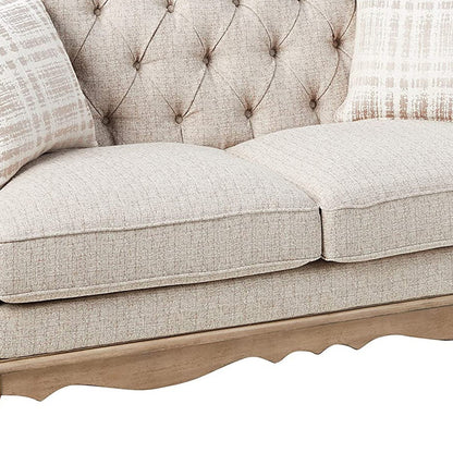 62" Beige And Brown Linen Loveseat and Toss Pillows - Loft&Timber