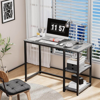 Computer Desk 40 Inches with 2-Tier Shelves in Gray - Loft&Timber