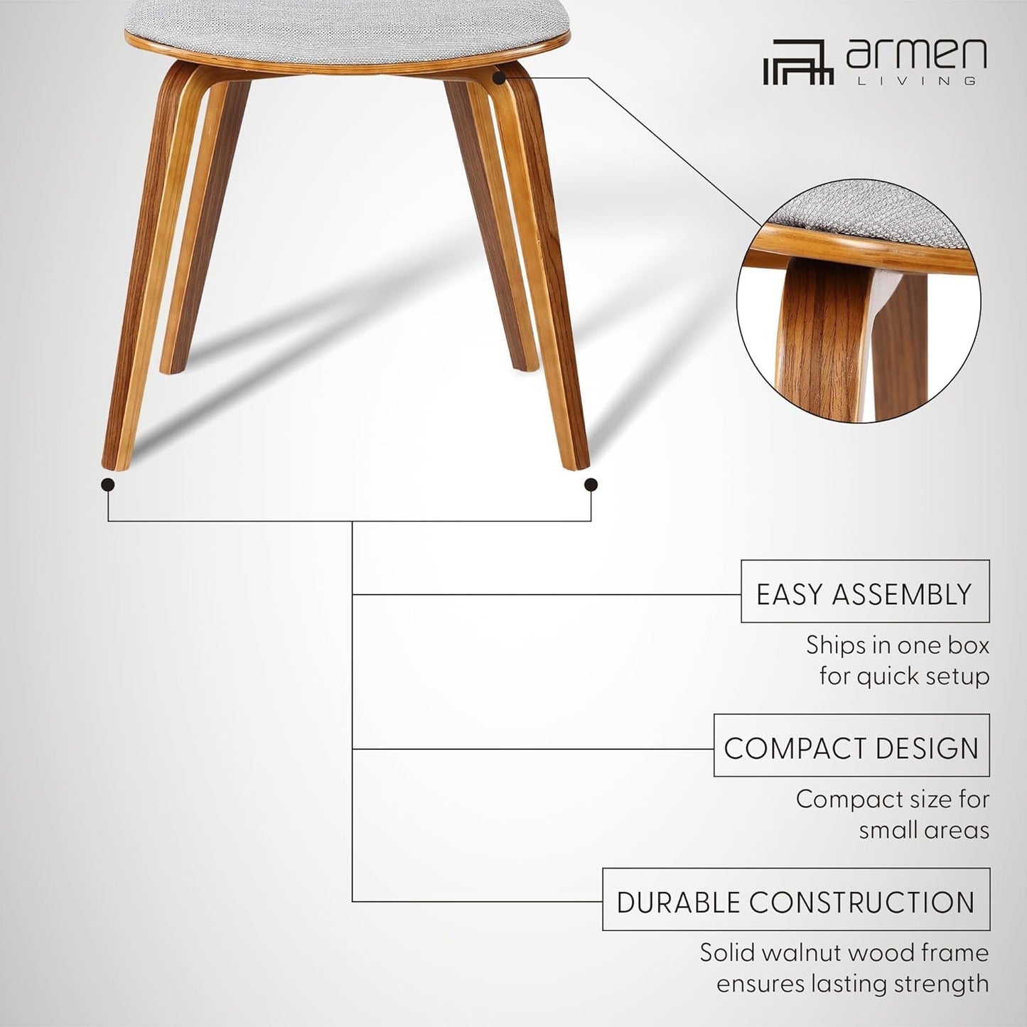 Jaguar Mid Century Modern Dining Chair Grey Fabric Walnut-3