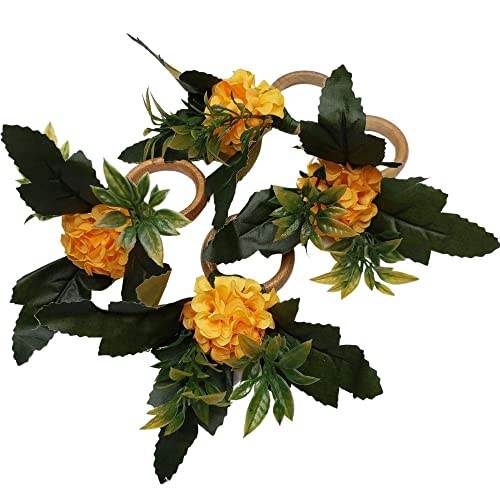 Charlo's Set of 4 Sunshine Yellow Chrysanthemum Charm Napkin Rings for dining table decor - Loft&Timber
