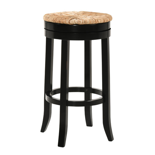 30" Natural And Black Solid Wood Swivel Backless Bar Height Bar Chair - Loft&Timber