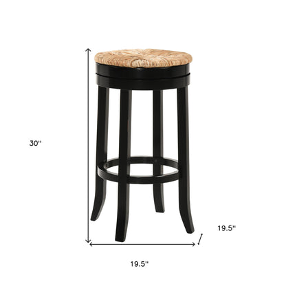 30" Natural And Black Solid Wood Swivel Backless Bar Height Bar Chair - Loft&Timber